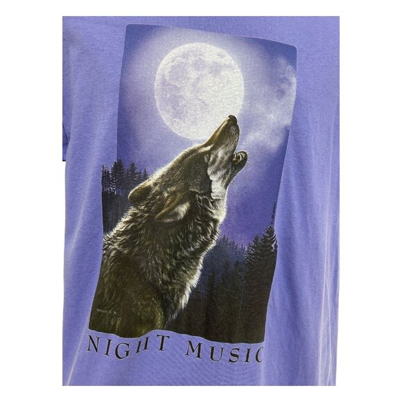 Foot Locker Unisex Large Night Music Purple T-Shirt Howling Wolf Moon Vintage - Picture 2 of 13
